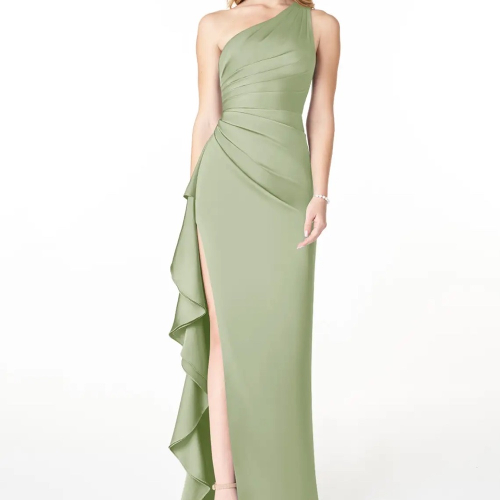 Green one shoulder ruffle dress